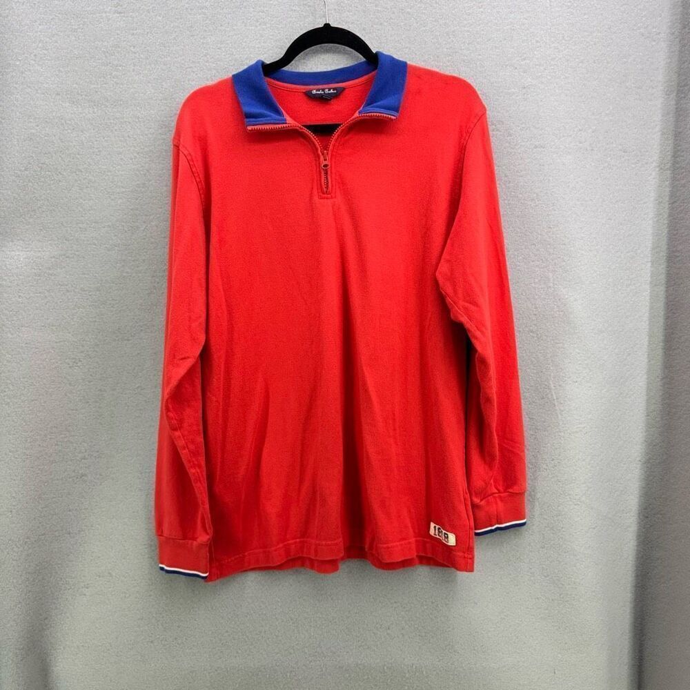 Brooks Brothers Mens Red Blue Long Sleeve Quarter Zip Pullover Sweatshirt Size X